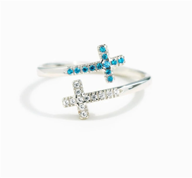 Sterling Silver Cross Ring Adjustable Zircon Geometric