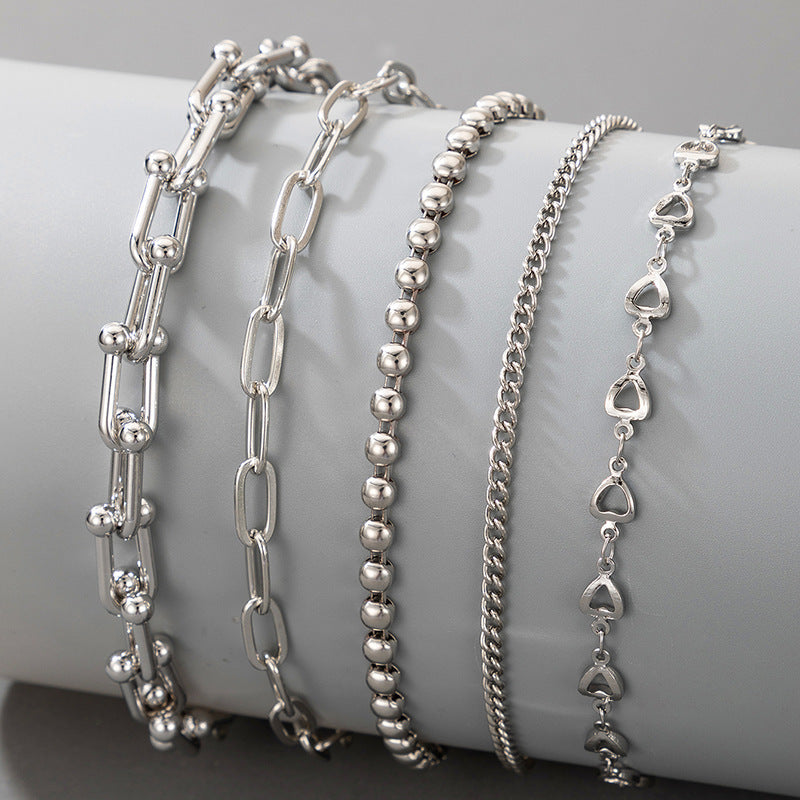 Women Trendy Alloy Bracelet Set European American Style Five Piece Jewelry For Her With Adjustable Links For Custom Fit
