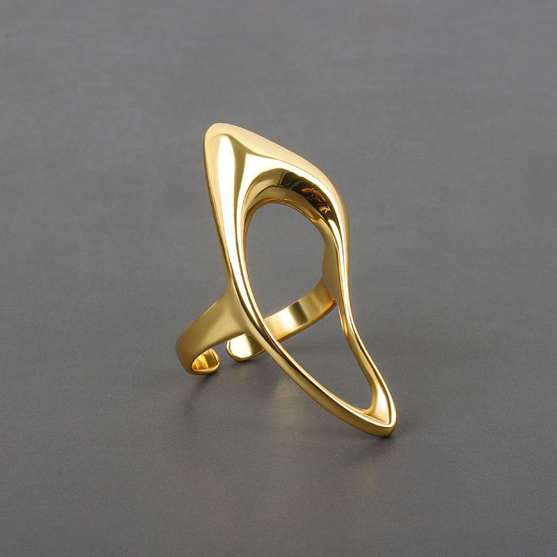 Geometric Statement Ring Womens Copper Electroplated Exaggerated Design Jewelry Gold Finish and Silver Finish