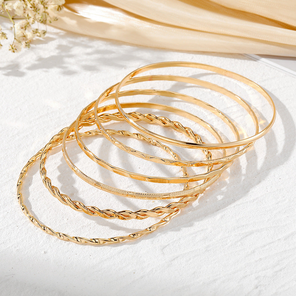 Set of 6 Geometric Twist Bracelets in Electroplated Finish
