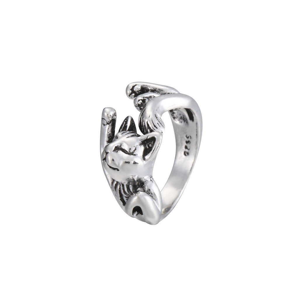 Unisex Alloy Chinchilla Ring Adjustable Opening Geometric European Fashion Hip Hop Retro Punk Ring Silver For All