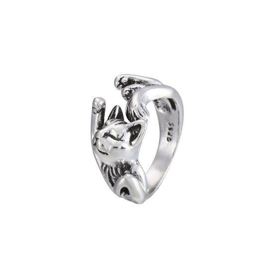 Unisex Alloy Chinchilla Ring Adjustable Opening Geometric European Fashion Hip Hop Retro Punk Ring Silver For All