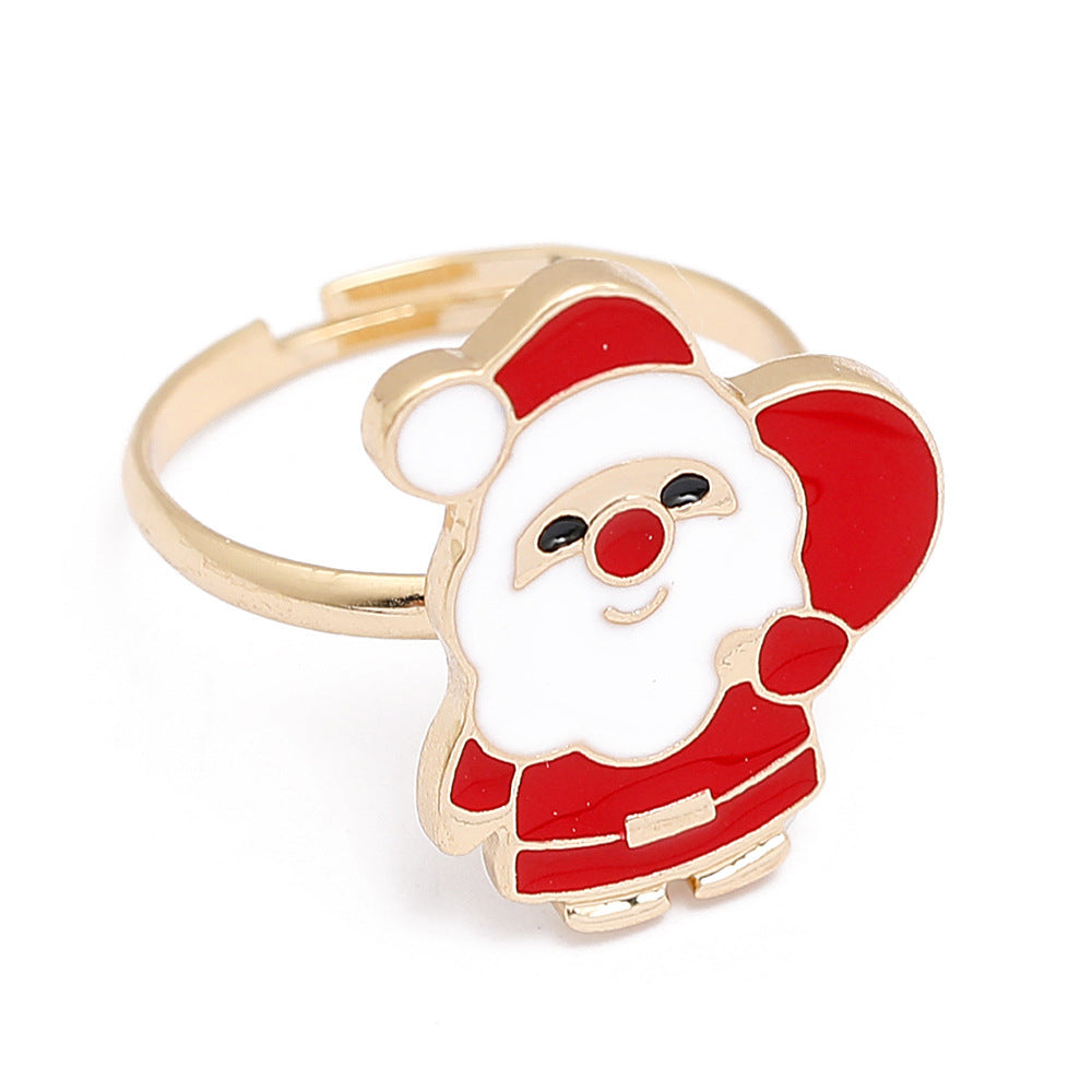 Unisex Cartoon Snowman Ring Christmas Adjustable Alloy Holiday Ring Festive Drip Oil Design Adjustable Fit For Comfort