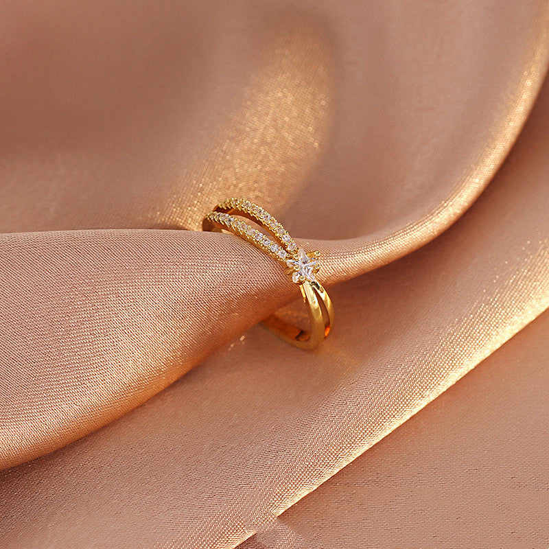 Gold Plated Copper Geometric Ring With Artificial Gemstones For Women Fashion Index Finger Ring Individually Packed