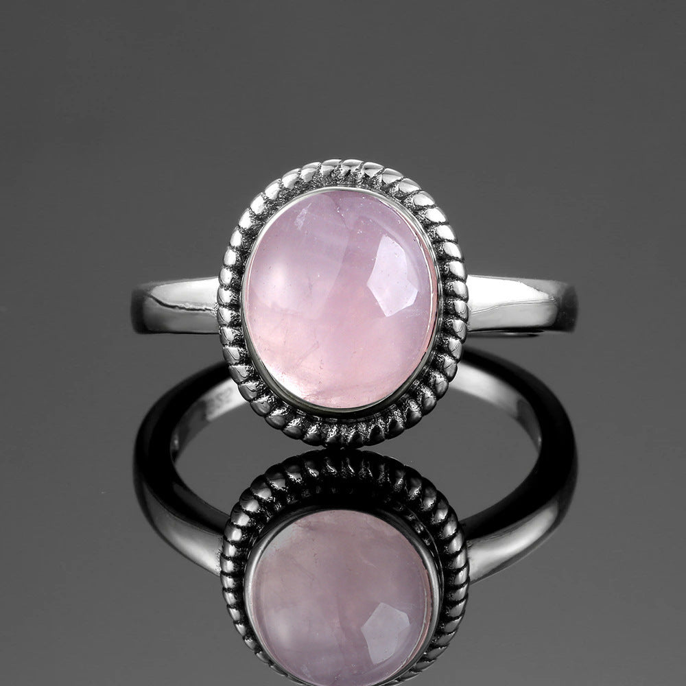 Retro Pattern Crystal Gemstone Flower Ring Pink Copper For Women US Sizes 06 07 8 9 10 Elegant Vintage Jewelry