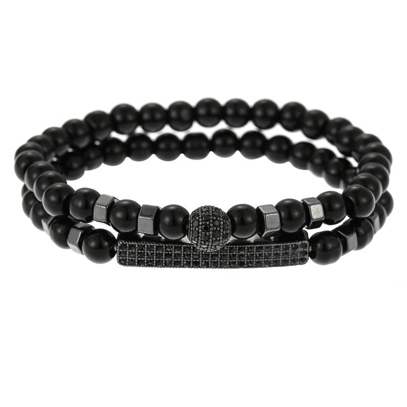 Unisex Retro Black Frosted Crystal Bracelet Set With White Crystal Accents Simple Wrist Accessories Fashion Daily Wear