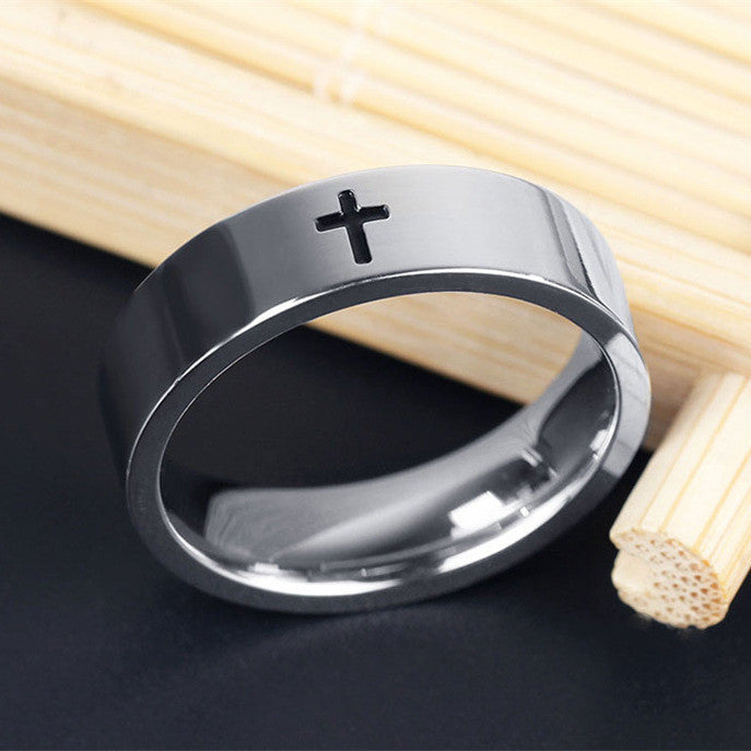 Titanium Steel Cross Ring for Couples Men and Women Gift Jewelry Simple Band No 5 No 6 No 7 for Him and Her NP