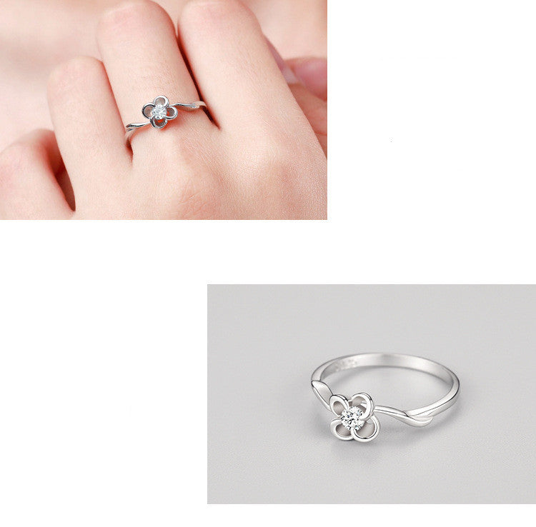 Womens Ring S925 Sterling Silver Four Leaf Petal Design With Gold Plated Artificial Gemstones Anniversary