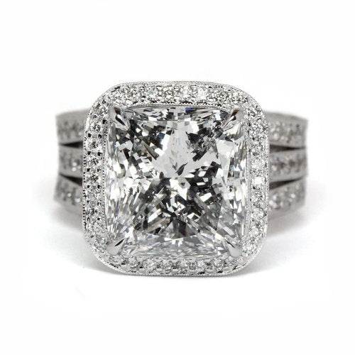 Womens Square Diamond Inlaid TopazGem Ring Sterling Silver Inlaid White Gold Plated Copper Geometric Fashion