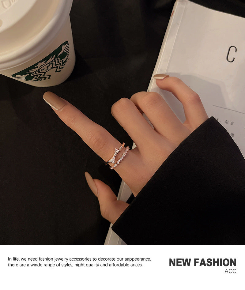 Womens Gold Plated Adjustable Ring With Bow Pearls And Rhinestones Korean Geometric Design Ring Jewelry Trend