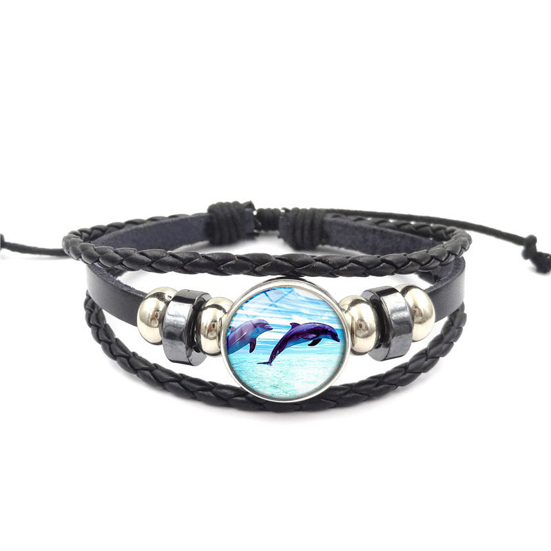 Unisex Woven Leather Bracelet Ocean Style Multi Layer Zodiac Ornament Fashion Jewelry Handmade Accessory Everyday Wear
