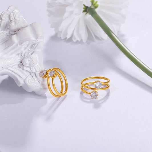 Womens Titanium Steel Ring With Zircon Geometric Design Electroplated Jewelry Gift For Her Minimalist Accessory