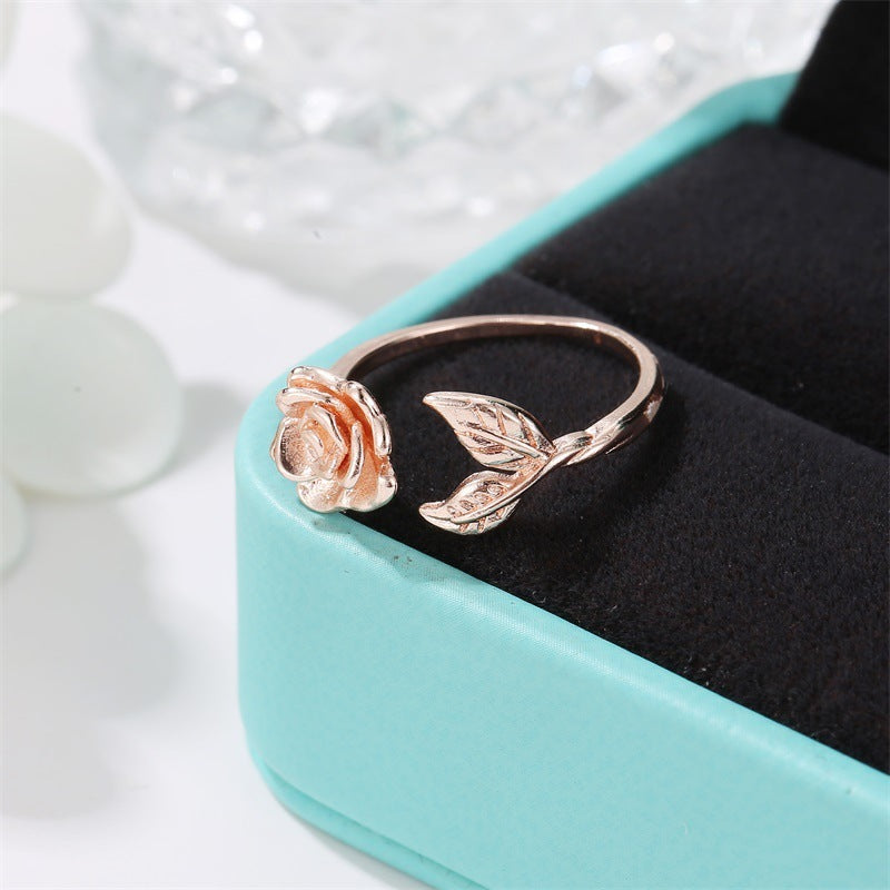Copper Ring With Rose Flower Design Ethnic Style Electroplated For Festival Wear Individually Packed Ships Now