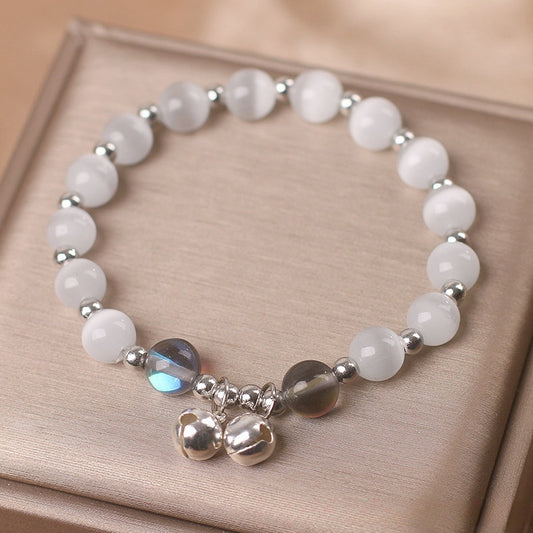 White Opal Bell Bracelet For Women Delicate Wristwear