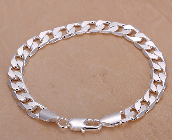 Mens Silver Curb Chain Bracelet Durable 6mm 8mm 10mm 12mm
