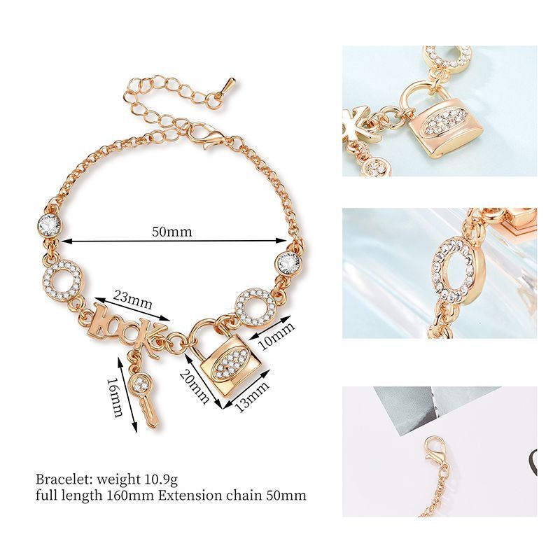 Key Bracelet For Women Adjustable Zinc Alloy Rhinestone Inlaid Fashion Jewelry Gift For Women And Girls Lovely