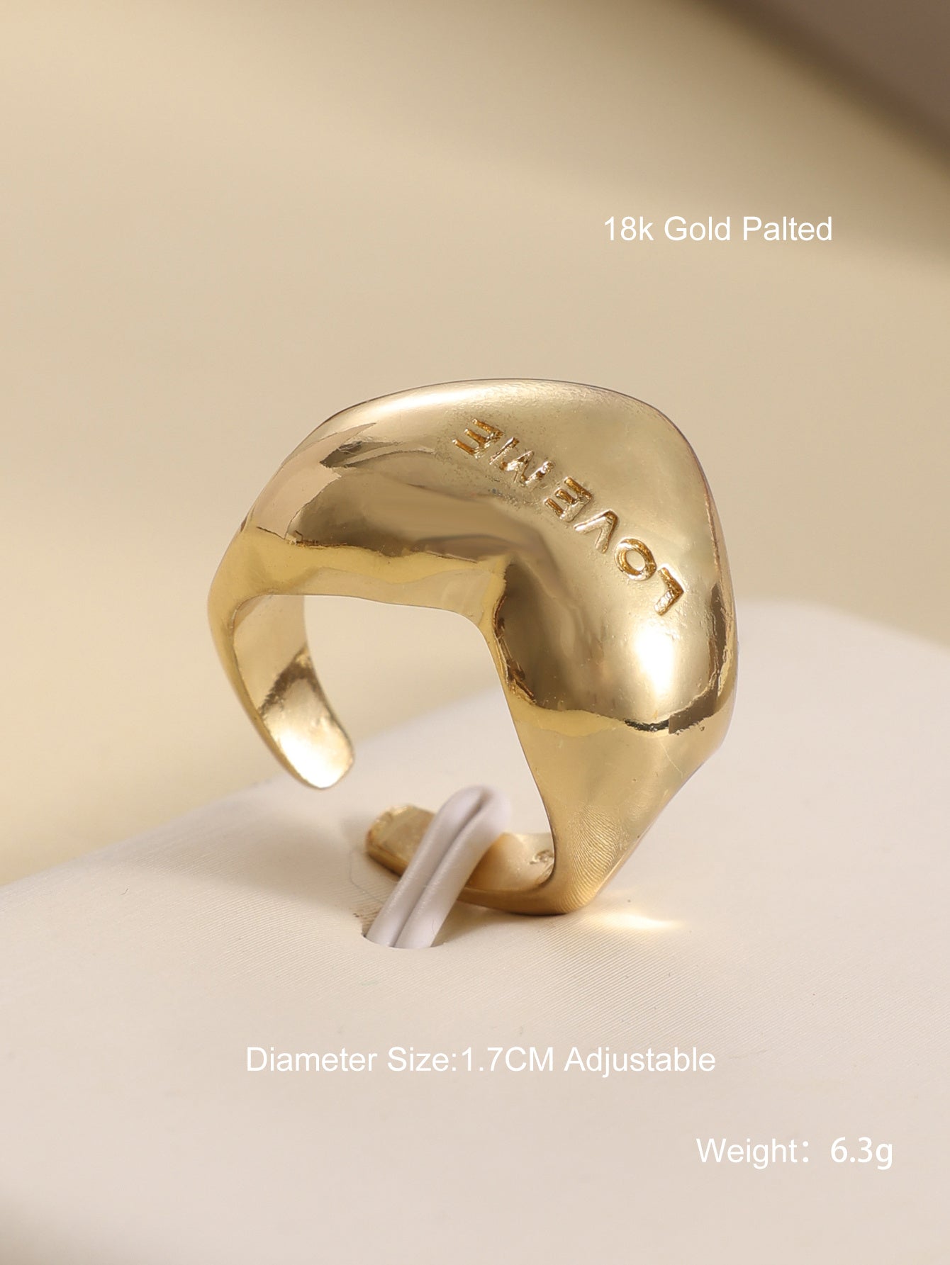Women Adjustable Heart Ring Design Minimalist Gold Alloy