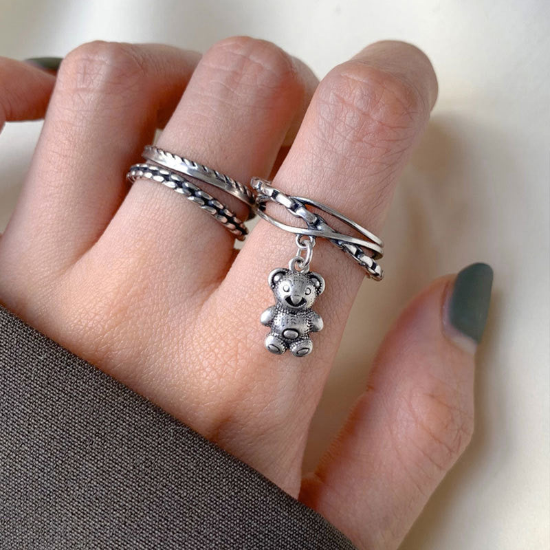 Thai Silver Geometric Chain Ring For Women And Girls Korean Retro Style Jewelry Non Inlaid Gift For Daily Wear