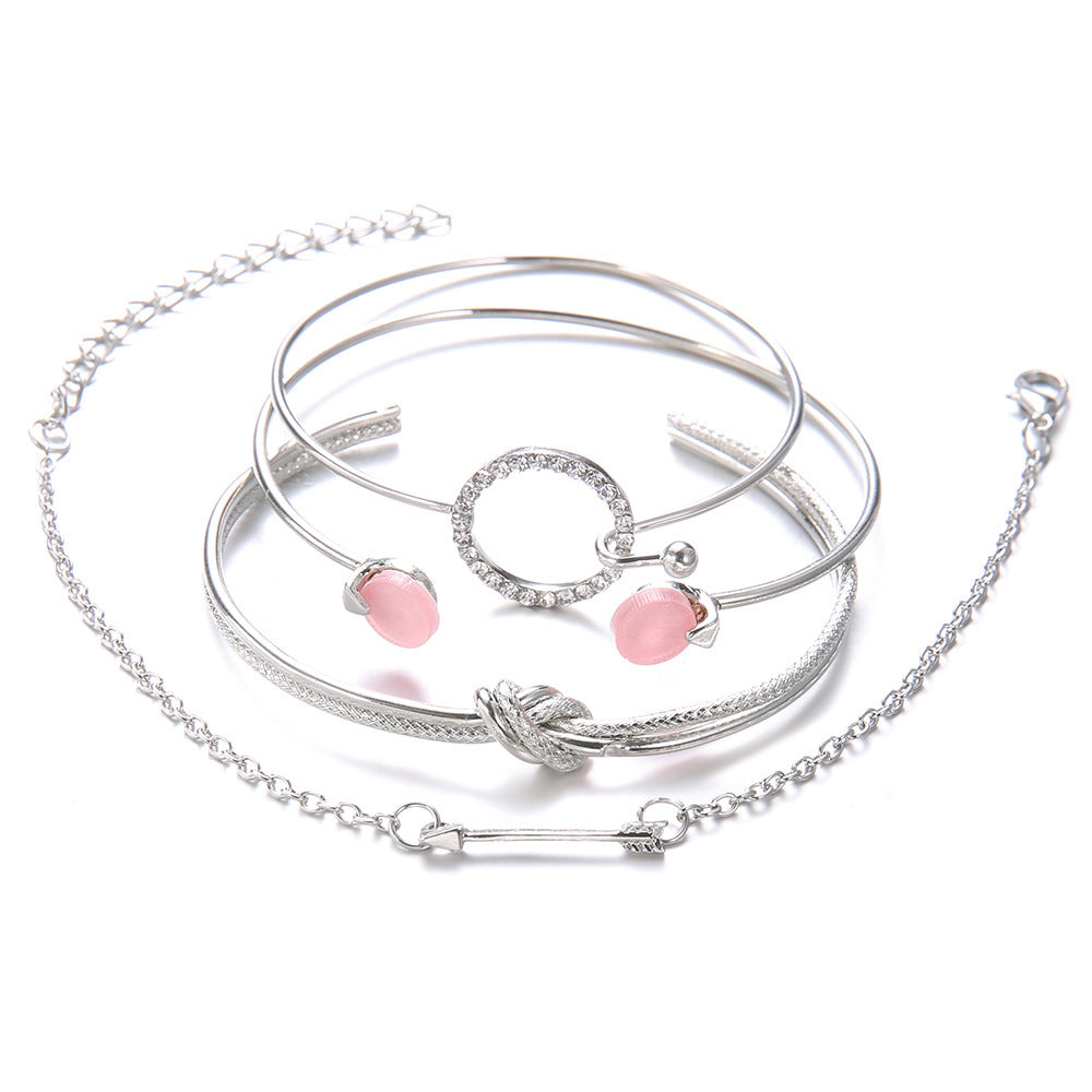 Geometric Alloy Bracelet Rhinestones Circle Arrow Design