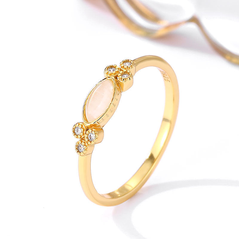 Womens 925 Sterling Silver Ring 18K Gold Plated Circle And Cube Sugar Elements Electroplated Yellow Gold For Women