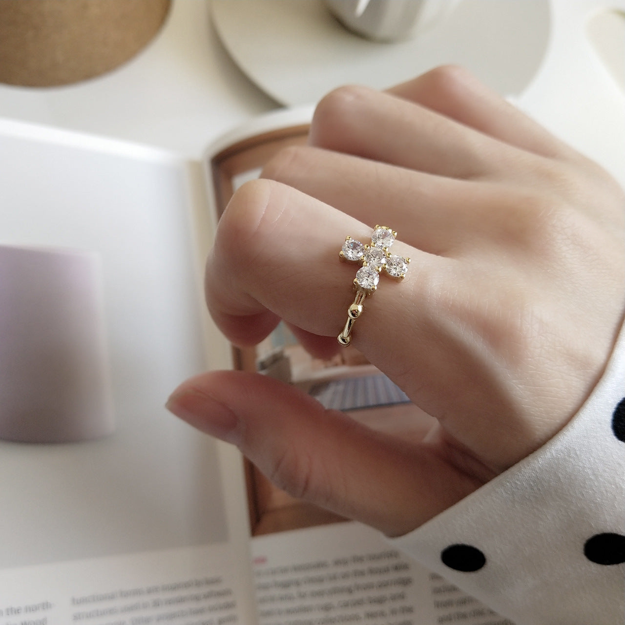 Geometric Cross Ring 925 Sterling Silver 18K Gold Plated Fashion Jewelry For Women Korean Style Everyday Wear Accessory