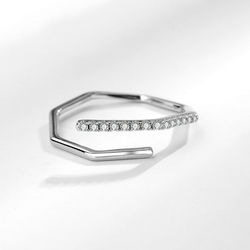 Sterling Silver Geometric Line Cross Ring Womens Adjustable Opening 925 Silver Jewelry Purity 925 Opening Rings