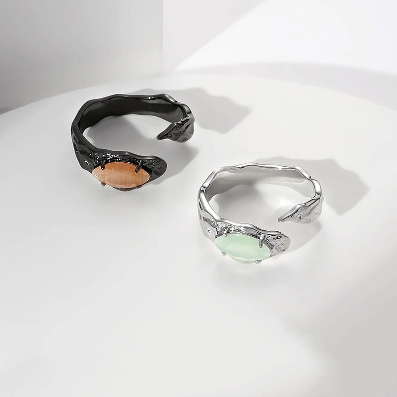 Ladies Cat Eye Gemstone Ring Geometric Alloy Electroplated Jewelry Elegant Durable Statement Piece for Her Now