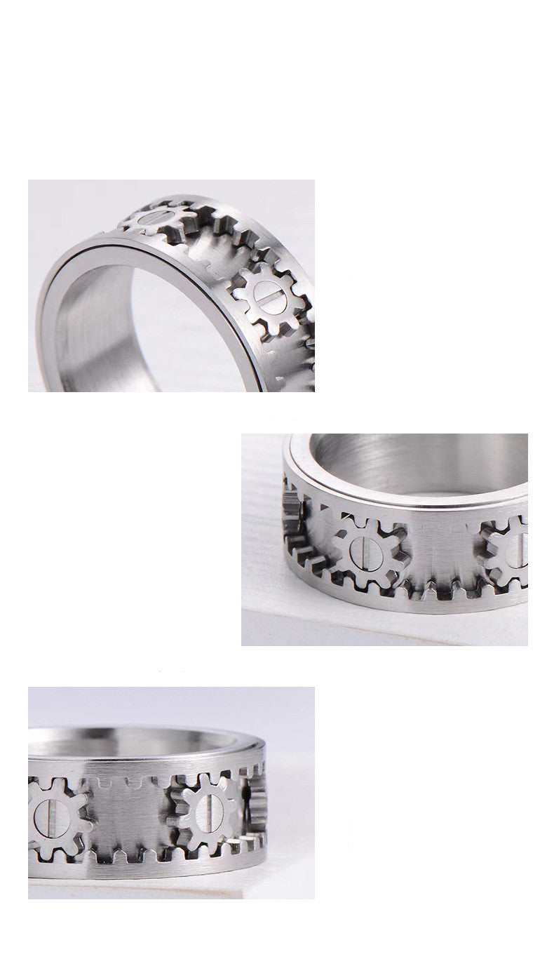Stainless Steel Gear Ring For Men And Women Unisex Mechanical Design Silver Tone Statement Jewelry Everyday Use