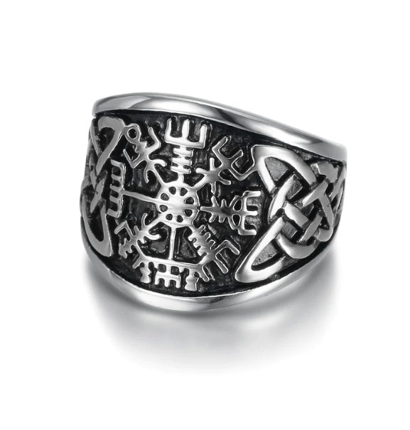 Handcrafted Stainless Steel Vegvisir Ring and Celtic Knot Design Norse Viking Jewelry Ring for Men and Women Stainless Steel Statement Ring