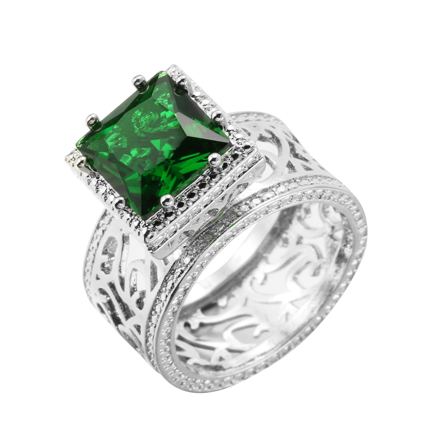 Emerald Green Square Cut Zircon Ring Copper Band Geometric Jewelry For Women Classic Sparkle Everyday Wear Set