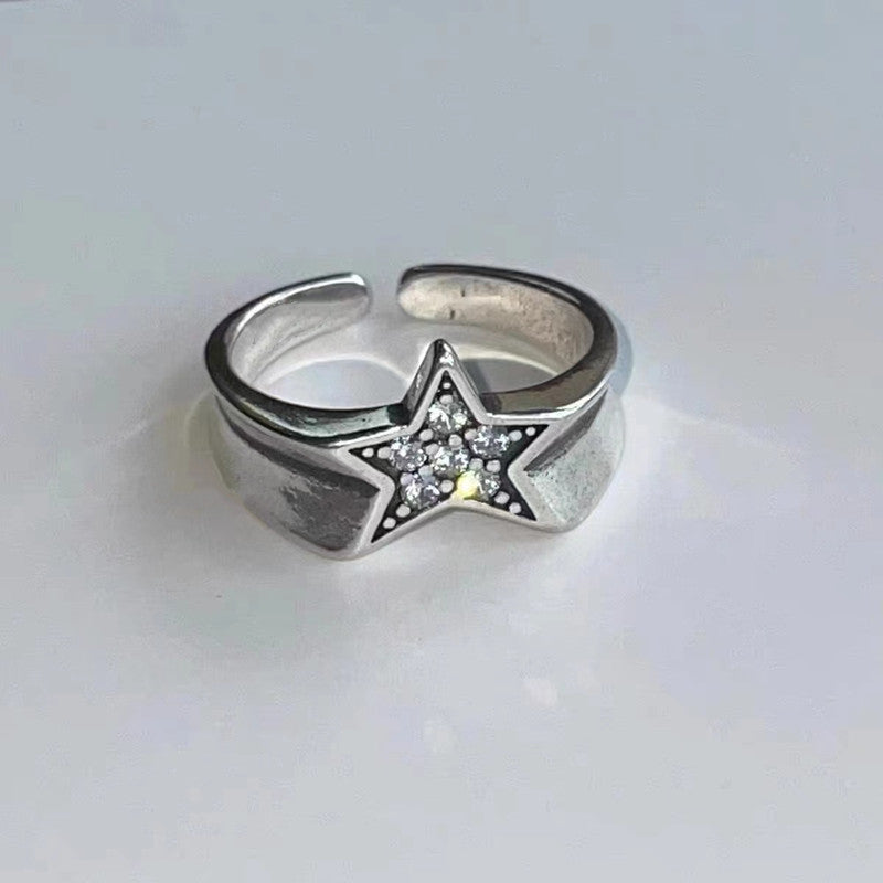 Y2K Five Point Star Ring Copper Rhinestone Fashion Jewelry