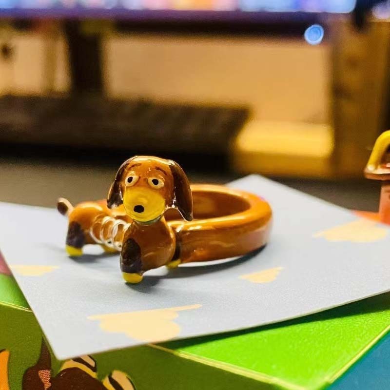 Girls Puppy Ring Cute Cartoon Animal Adjustable Ring Alloy Electroplated Trendy Pet Jewelry Accessory Gift For