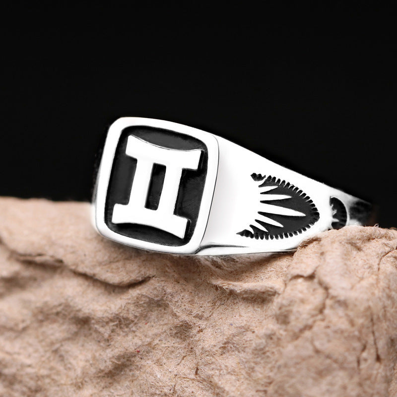 Twelve Constellation Copper Ring For Men Vintage Style