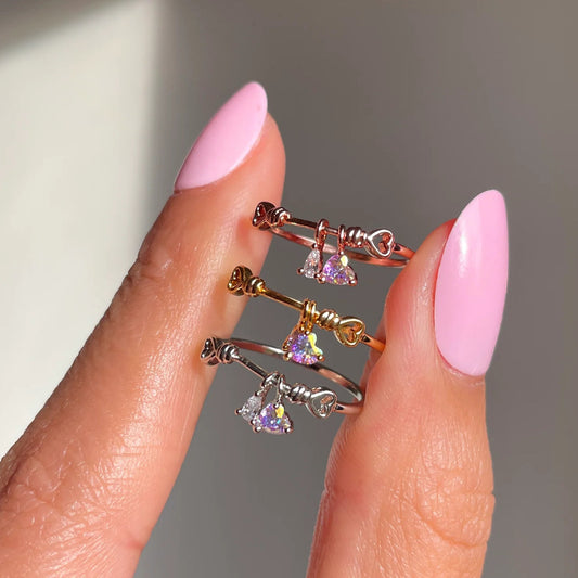 Heart Shaped Zircon Ring For Women Gold Plated Copper Adjustable Size Cute Love Jewelry Elegant Gift For Women