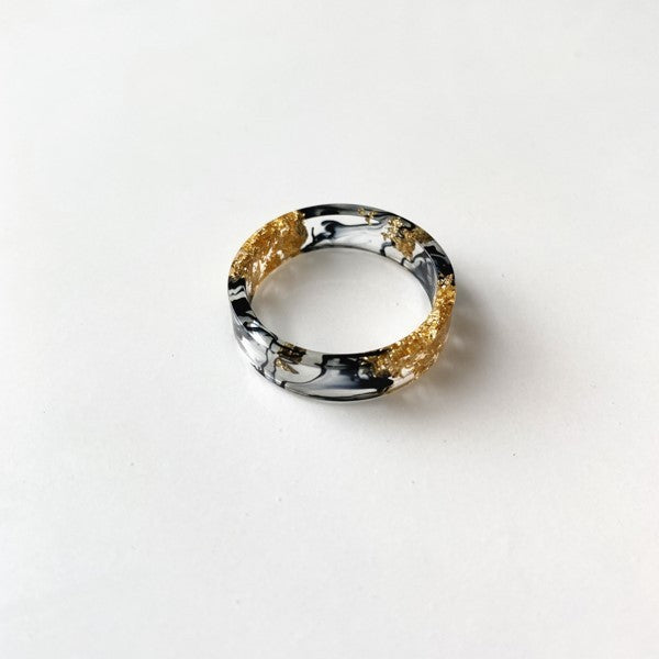 Unisex Resin Ring With Dried Flower Gold Foil Geometric Clear Jewelry Gift For Everyday Wear Unique Natural Accessory