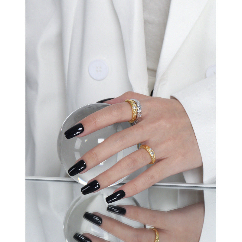 Sterling Silver Textured Ring Tin Foil Design Electroplated In 18K Gold Or White Gold Statement Ring EverydayUS