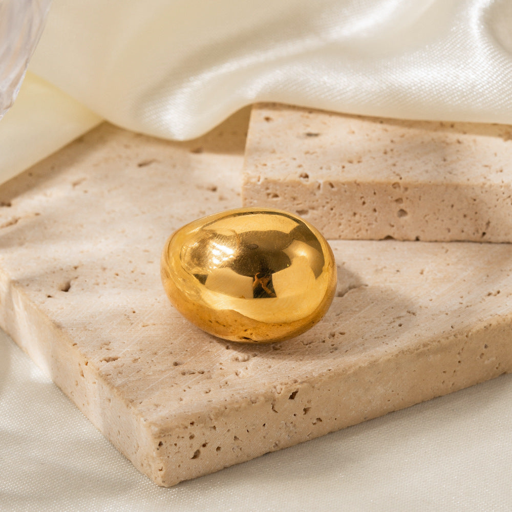 Geometric Gold Plated Stainless Steel Ring For Women Chunky Statement Jewelry Band Elegant Modern Jewelry Fits