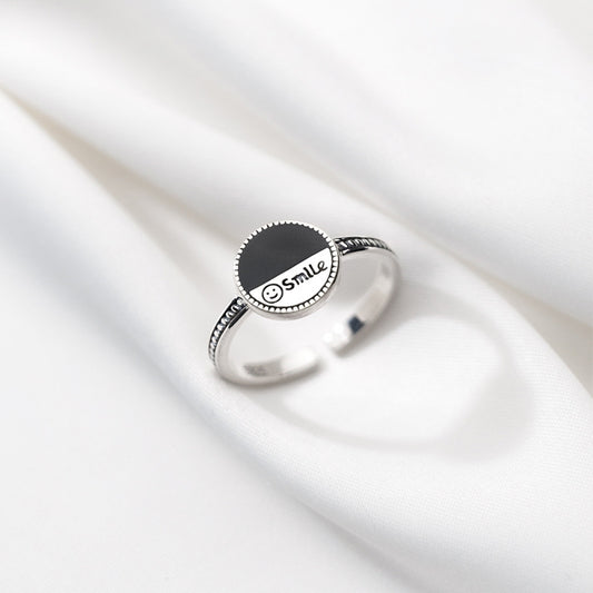 Sterling Silver Smiley Face Ring Open Geometric Design