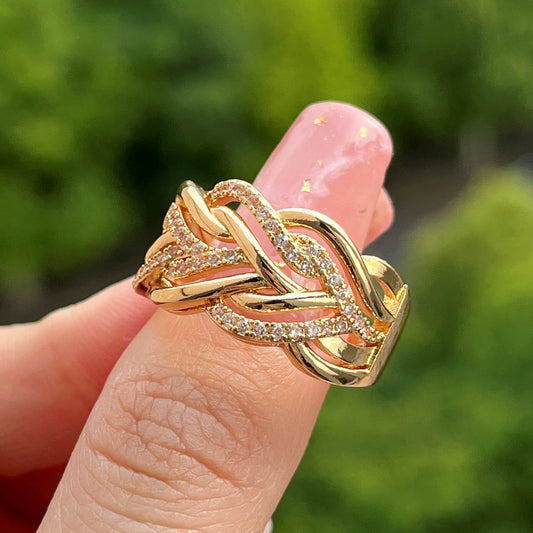 Womens Copper Ring Multi Layer Hollow Zircon Geometric Lines Design Fashion Jewelry For Zircon Ring Style Gold