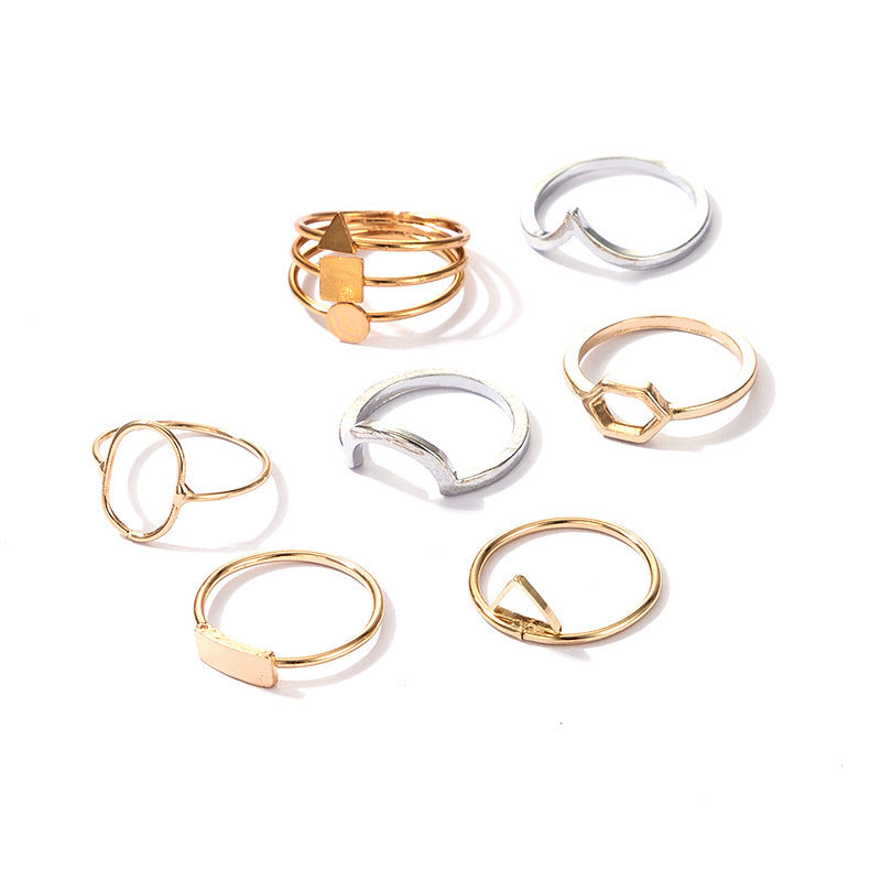 Unisex Geometric Ring Set Two Tone Alloy Wedding Bands European Design Rhombus Triangle Rings Anniversary Gift