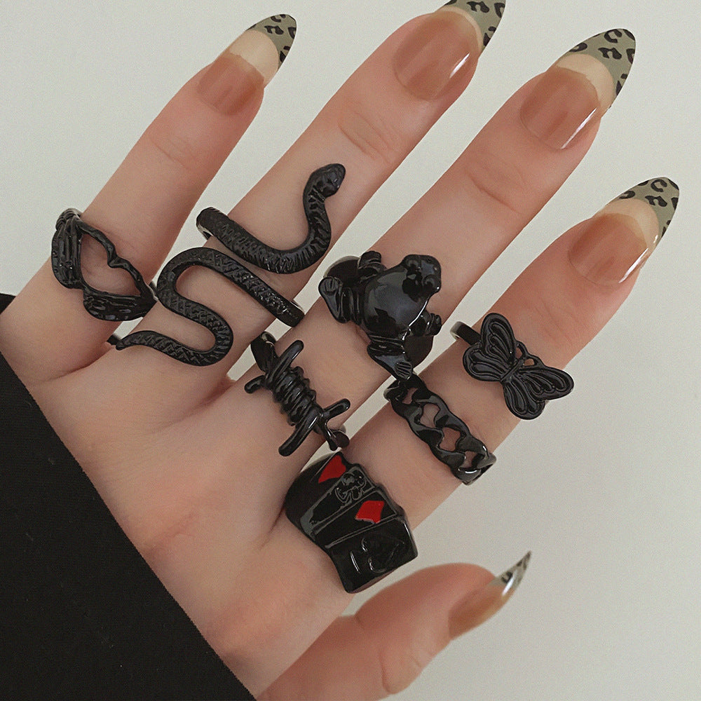 Womens Vintage Rings Set Geometric Snake Cross Jewelry