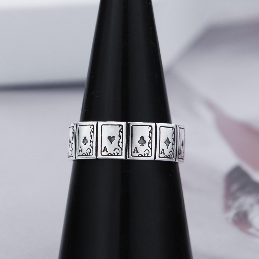 Unisex Adjustable Ace Playing Card Ring Retro Alloy National Style Old World Design Fashion Accessory Fashion Piece