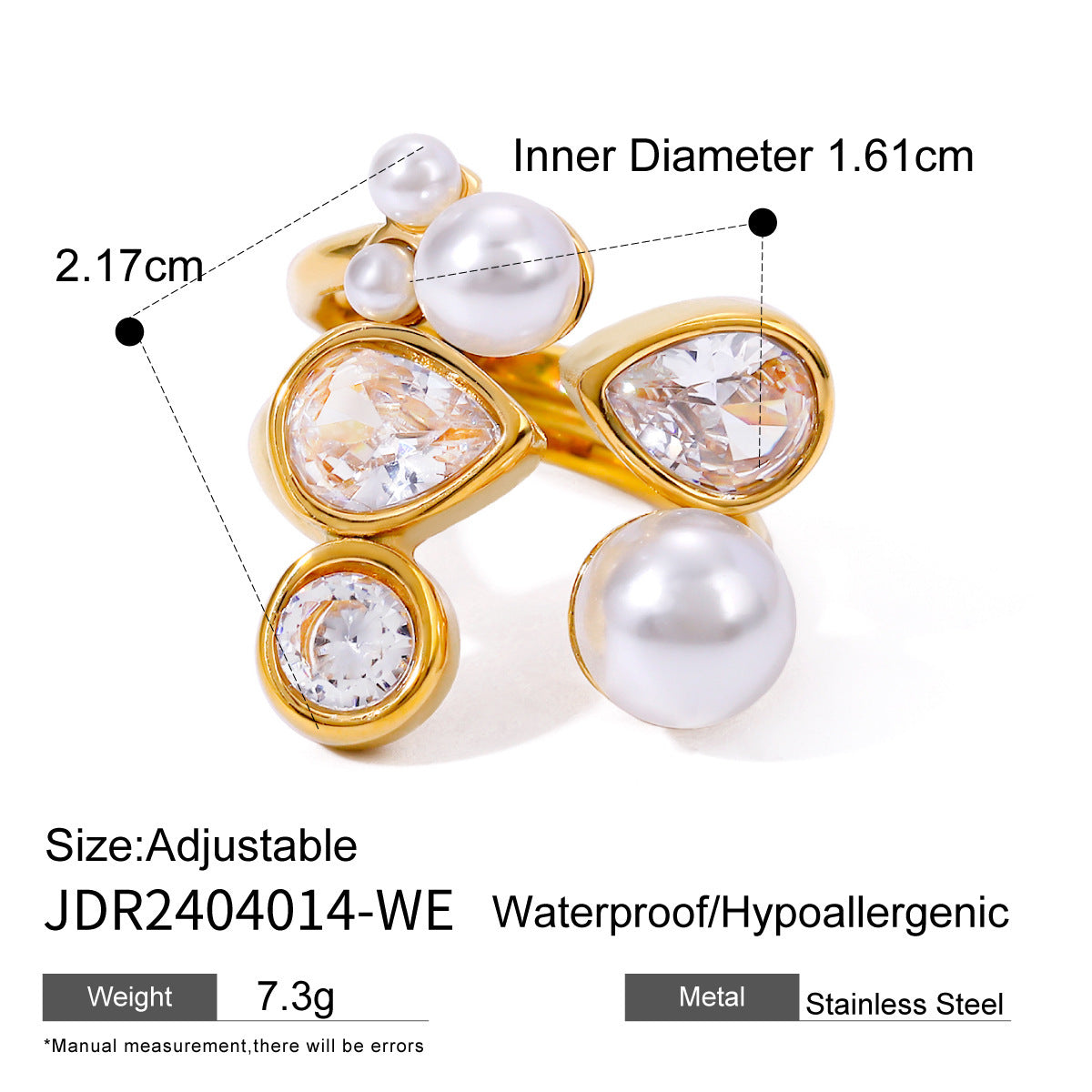 Women Ring Stainless Steel Pearl Eye Catching Geometric Round Electroplated European American Trendy Fashion Accessory