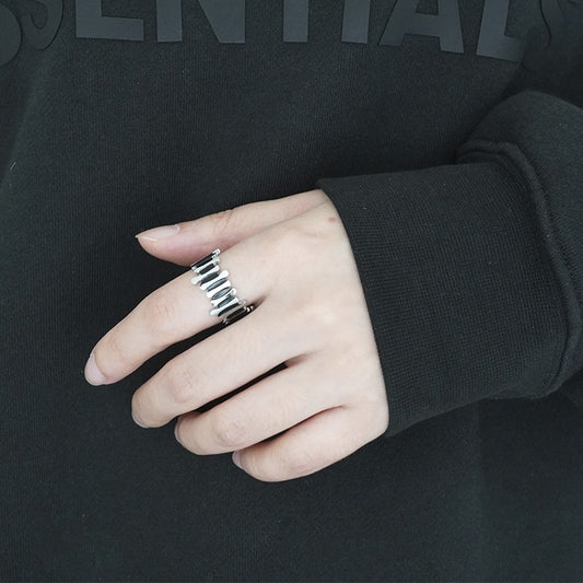 Unisex Titanium Steel Ring Adjustable Opening Irregular Fence Stripe Design Geometrical Ring For Men And Women