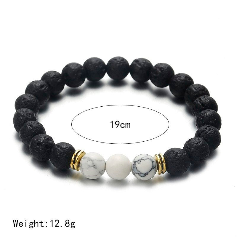 Volcanic Stone Beaded Bracelet Handmade Geometric Design For Women European American Fashion Jewelry Chic Glow