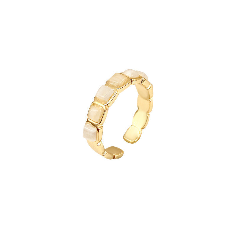 Copper Opal Ring Adjustable Opening Geometric Style Korean Fashion Jewelry Gift For Her Elegant Gold Tone Glow