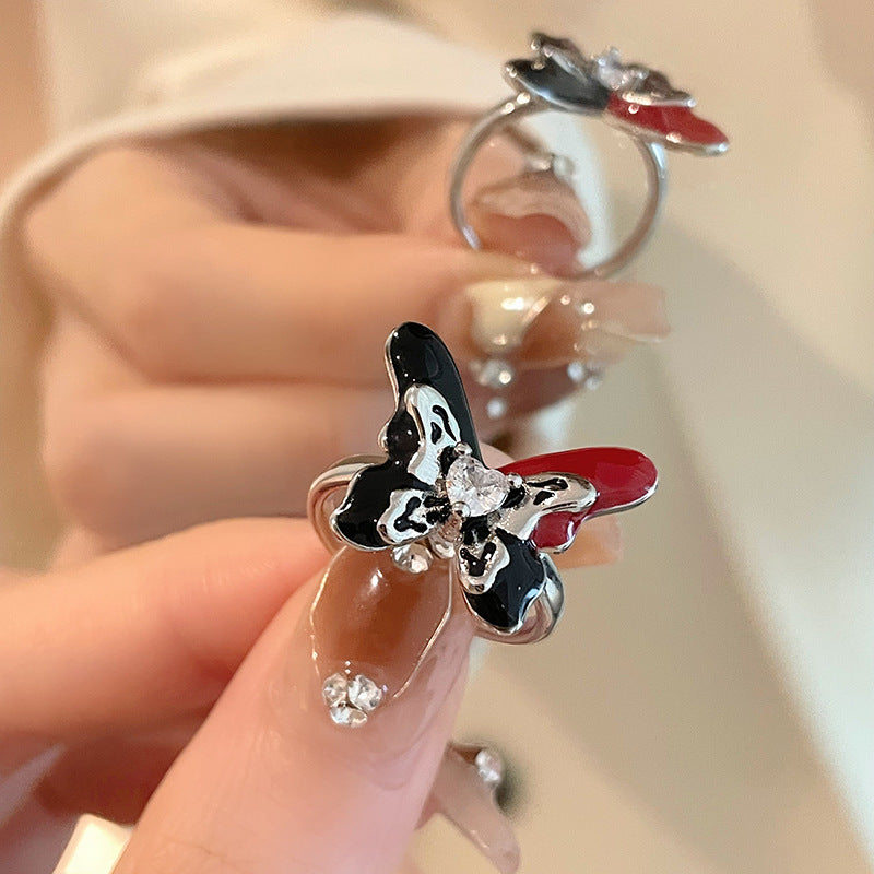 Womens Dripping Oil Butterfly Ring Adjustable Opening Copper Animal Design Fashion Jewelry Durable Cute Charms