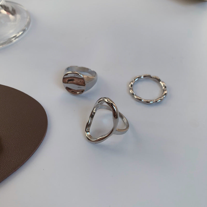 Geometric Hollow Ring Set For Women Alloy Metal Jewelry