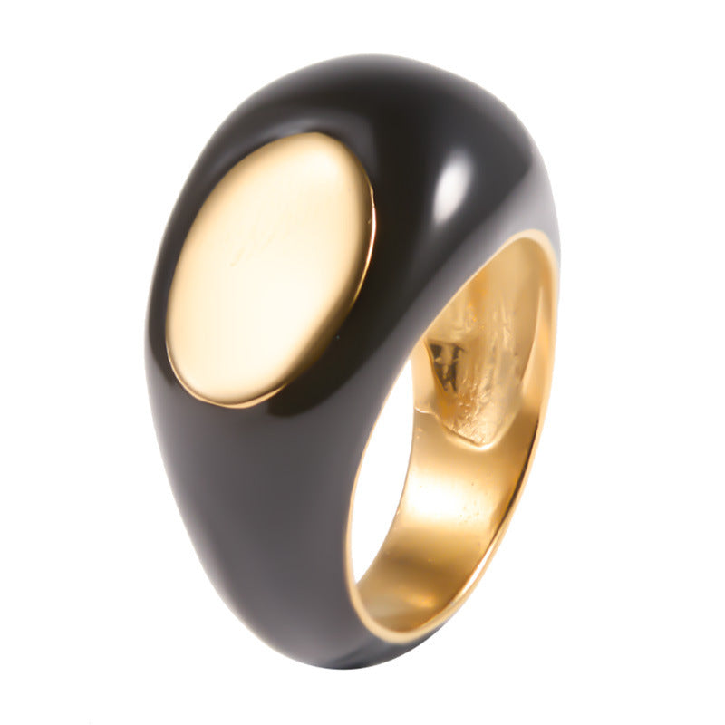 Geometric Titanium Steel Ring With 18K Gold Plating Dripglazed Design Perfect Allmatch Stacking Ring for Women