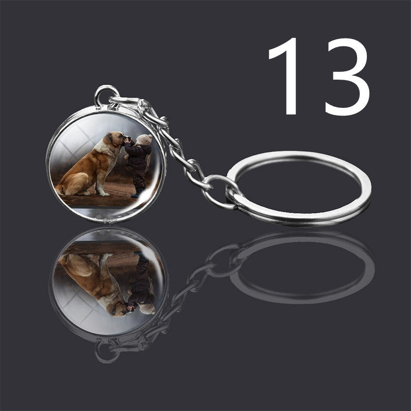 Dog Keychain Double Sided Glass Ball Pendant Exquisite Metal Design Key Chain For Pet Lovers Gift For Everyday